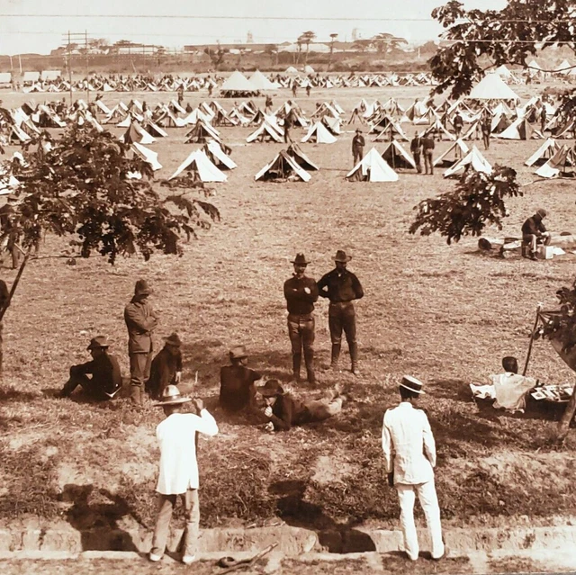 Manila Army Camp Tents Stereoview c1898 Spanish-American War Soldiers Photo C796