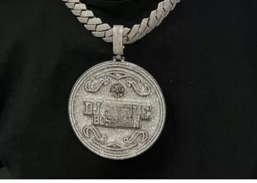 4CT Real Moissanite Men's Custom Name Pendant 14K White Gold Plated