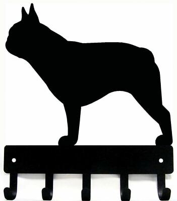 French Bulldog Dog Leash Hanger Metal Wall Key Rack Holder 5 Hooks Sm 6" wide