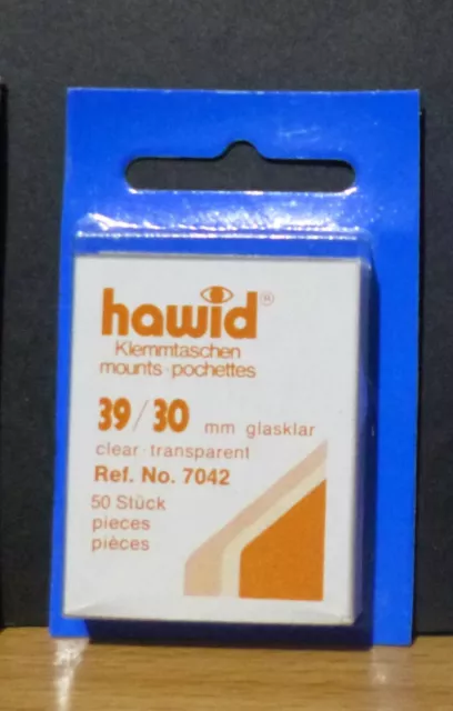 HAWID STAMP MOUNTS CLEAR Pack of 50 Individual 39mm x 30mm - Ref. No. 7042