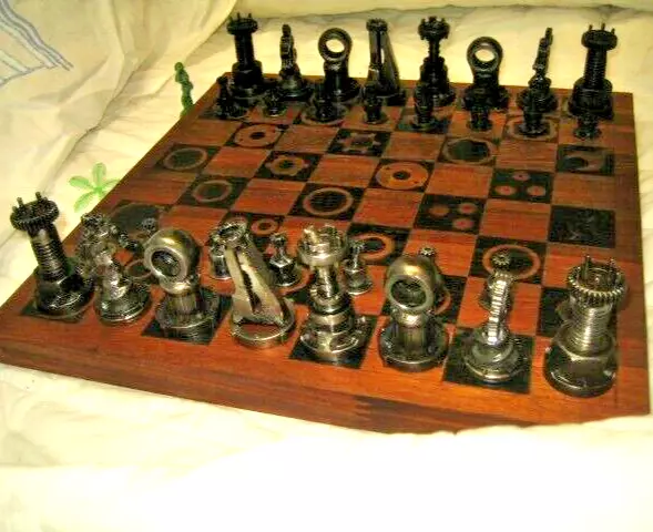 Chess Set Board Scrap Art Sculpture Ultimate Birthday Gift Recycled Metal Wood