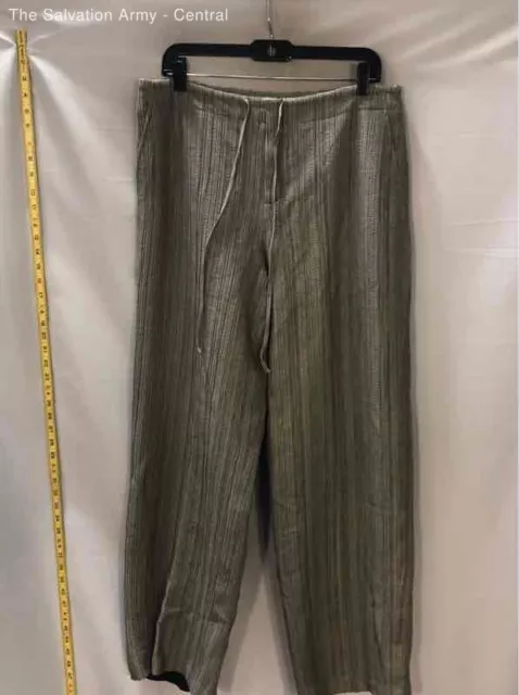 Ellen Tracy Womens Beige Striped Drawstring Straight Leg Casual Pants Size 3