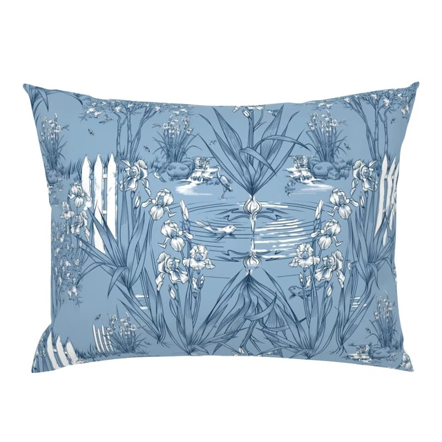 Toile Iris Pond Pattern Cottage Blue Navy White Pillow Sham by Spoonflower