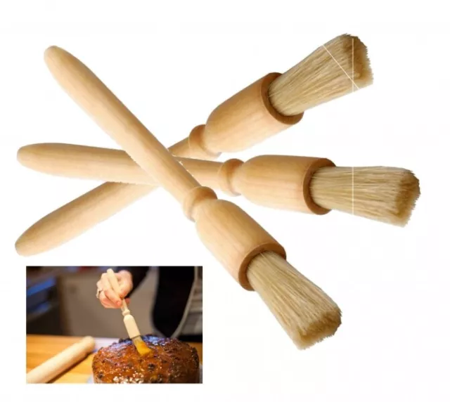 3 x Pastry Brush With Natural Bristles For Glazing & Baking Glazing Oiling