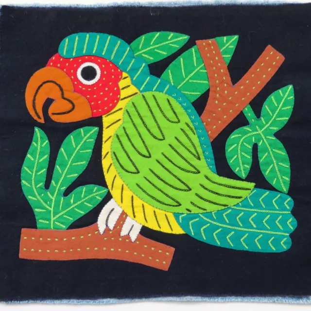 Vintage Kuna Parrot Bird Mola Applique Textile Art Panama 9.25 x 8.25