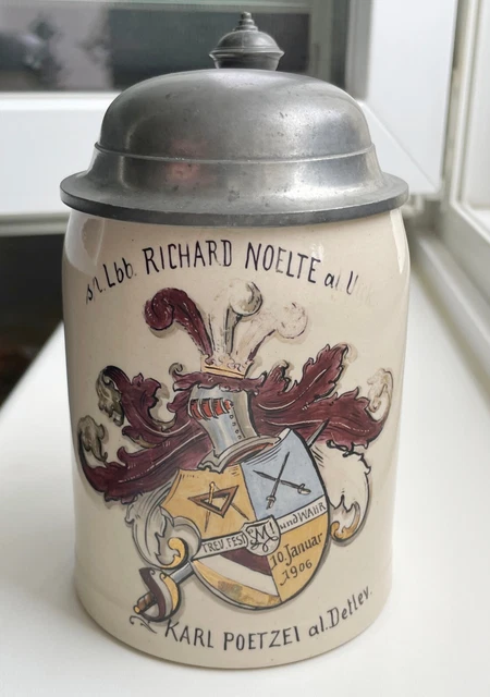 Alter Bierkrug Studentenkrug Studentika Burschenschaft mit Wappen 1/2 Liter
