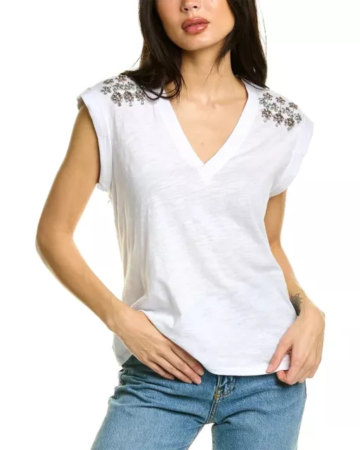 Cinq à Sept Bella V Neck Embellished Tee MSRP $265 Size XS # 17C 175 NEW