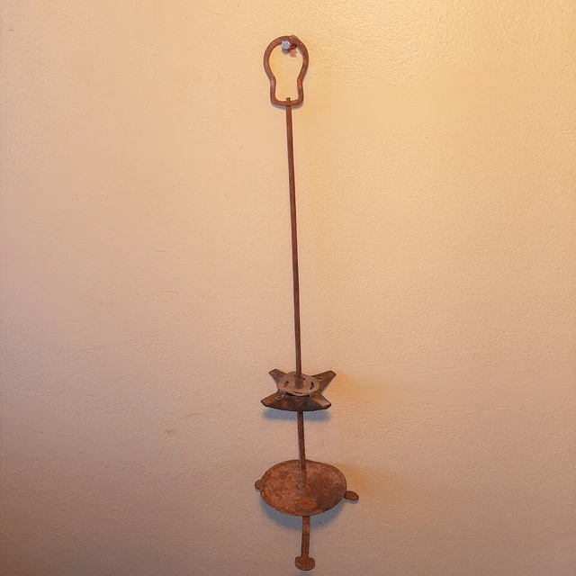 Primitive Hand Wrought Iron Grease Betty Adjsutable Fat Early Lighting Oil Lamp