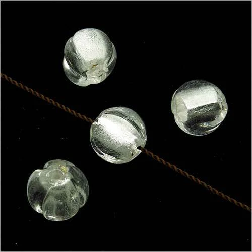 Lot de 10 Perles Rondes en Verre Lampwork Feuille d’Argent 10mm Blanc