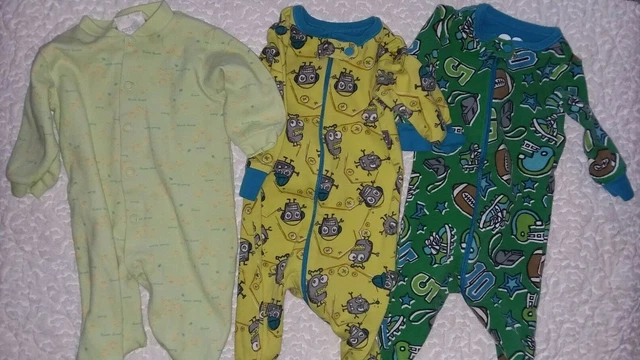 Baby Boys One Piece Sleeper Pajamas 3-6 months Cotton Knit Footed Lot of 3