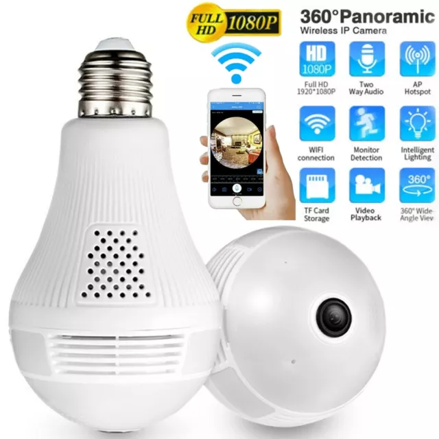 HD 1080P Light Bulb Camera 360 Degrees Panoramic Wi-Fi Security Cam Night Vision