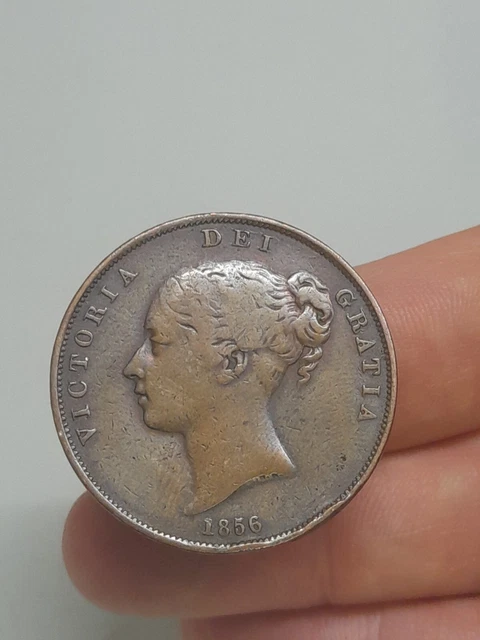 Queen  Victoria 1856 Copper Young Head Penny. F/9