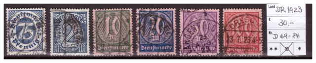 DR, Dienstmarken 1922 Mi.-Nr. 69 - 74, sauber gestempelt