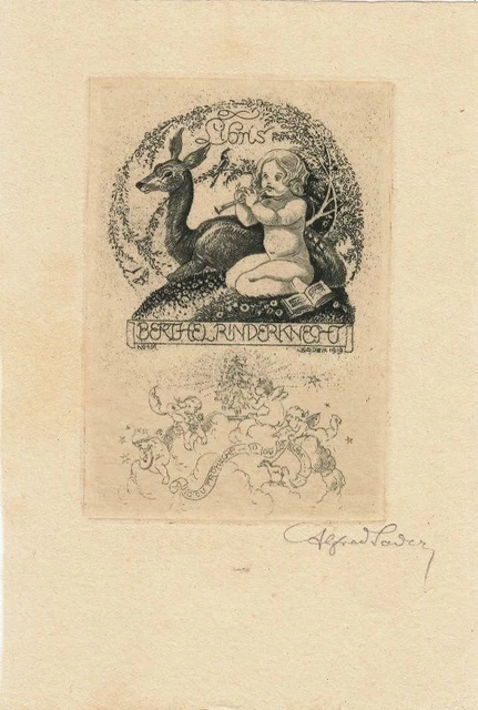 Exlibris Bookplate Radierung Alfred Soder 1880-1957 Reh Kind Buch