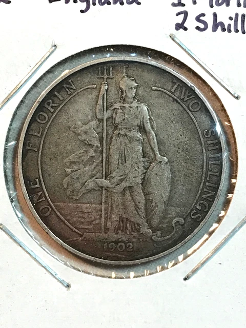 1902 England 1 Florin 2 Shillings silver coin Great Britain UK .925 sterling