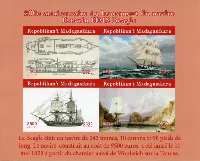 Madagascar Ships Stamps 2020 MNH HMS Beagle Charles Exploration 4v IMPF M/S