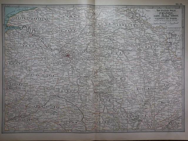Old 1902 Century Atlas Map ~ VICINITY of PARIS, FRANCE ~ (12x16) -#1151
