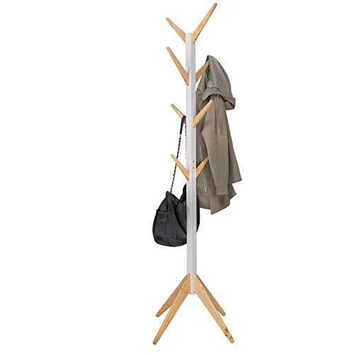 Porte-Manteau WOLTU En Bois Et Acier - 2 Tringles à Vêtements - Design Moderne Et Robustesse - Noir Et Chêne Clair
