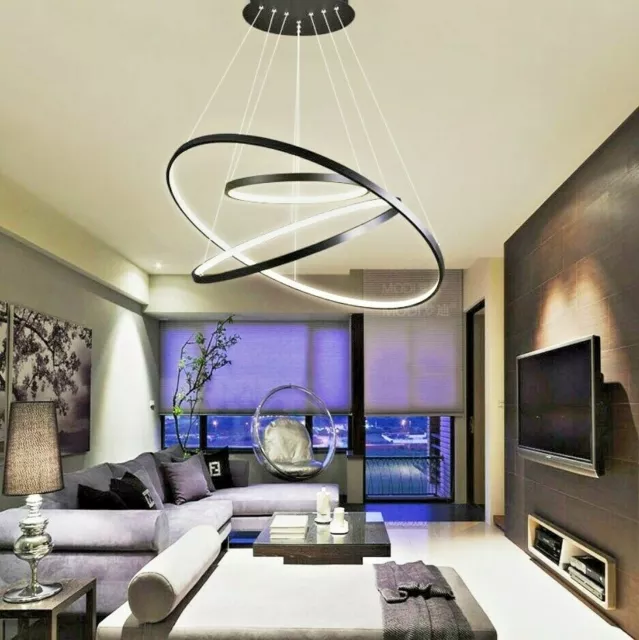 Lujo Italiano Moderno Led Negro Anillo Lámpara Araña Colgante Iluminación Habitación