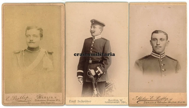 3x Orig. Foto CDV Portrait Soldaten in BERLIN - ua Kavallerie Epauletten Säbel