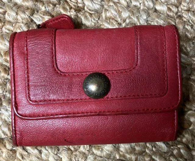 Marc By Marc Jacobs Red Leather Trifold Wallet with Snap Closure