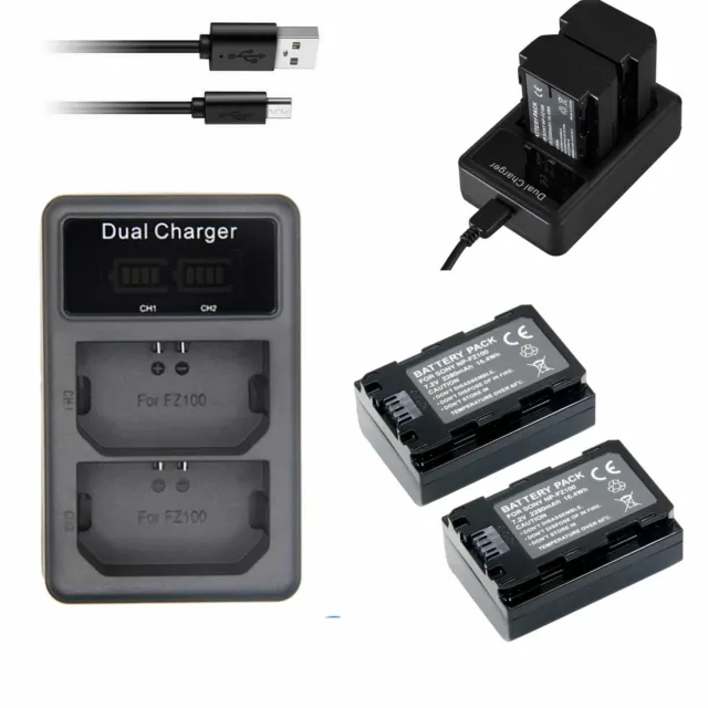 TWO(2) Battery NP-FZ100 +USB Charger for Sony series Z Alpha 9 A7R3 A9 A9S A7III