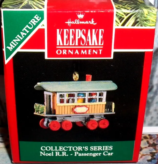 Passenger Car-Noel RR`1991`Miniature-Railroad Train Car,Hallmark Ornament-V NICE