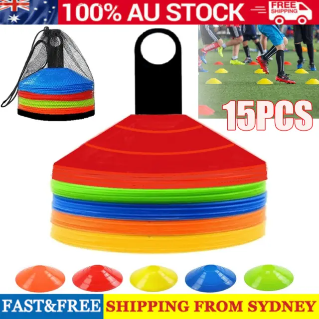 Fitness Exercise Sports Training Discs Markers Cones Soccer Rugby 15 Pack