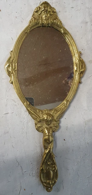 Ancien miroir /face à main de coiffeuse en bronze massif style Baroque,Louis XIV