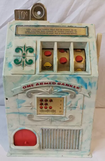 1960's Vintage 10 Cent One Armed Banker Medley Slot Machine Las Vegas Toy Bank