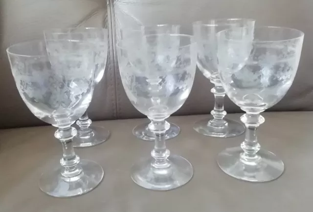 SAINT-LOUIS BACCARAT 6 VERRES à pied eau CRISTAL GRAVE XIX ème 19