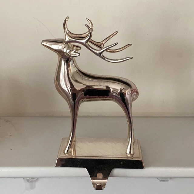 Pottery Barn Reindeer Stag Christmas Stocking Holder Hanger Silver Pottery Barn Reindeer Stag Christmas Stocking Holder Hanger Silver