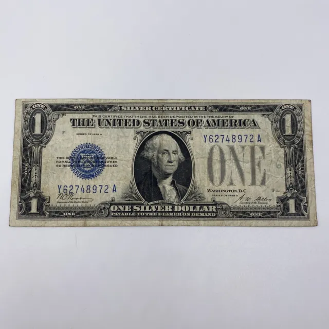 1928 A Series, One Dollar Bill, Large ONE, Funny Back, Silver Certificate VF+