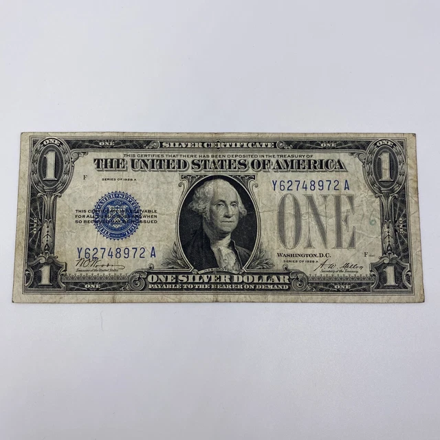 1928 A Series, One Dollar Bill, Large ONE, Funny Back, Silver Certificate VF+