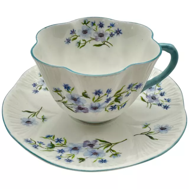 Shelley Blue Rock Purple Floral Fine Bone China Tea Cup & Saucer from England