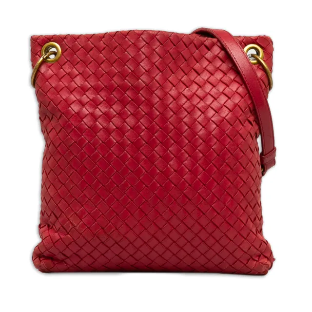 Authenticated Bottega Veneta Intrecciato Red Nappa Leather Crossbody Bag