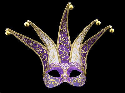 Mask from Venice Colombine Jolly Purple Golden IN 5 Spikes Paper Mache 22374