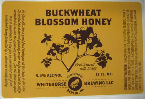 BUCKWHEAT BLOSSOM HONEY Beer Label STICKER Whitehorse Brwy, Berlin, PENNSYLVANIA
