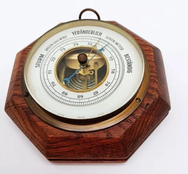 Barometer 8 eckig Spule sichtbar Holzgehäuse Luftdruckmesser Wetter Aerometer