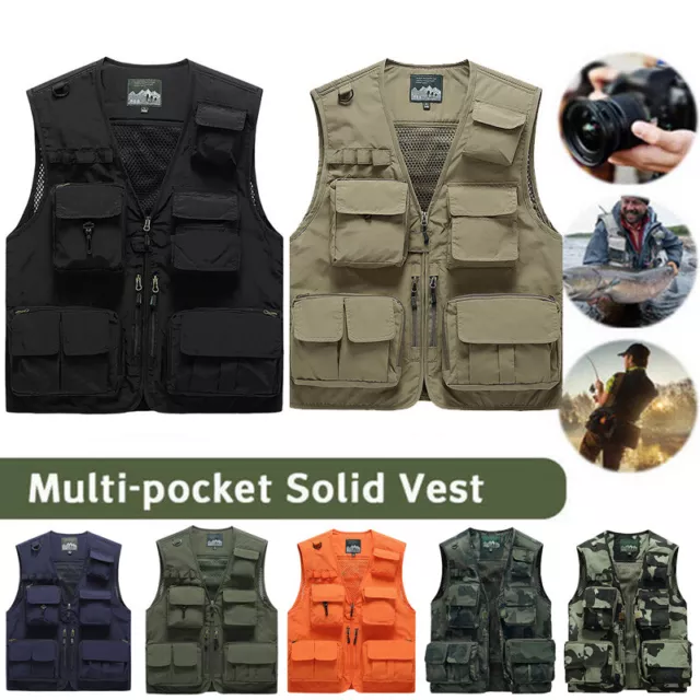 Men Cargo Multi Pockets Vest Utility Waistcoat Fishing Hiking Sleeveless Jackets