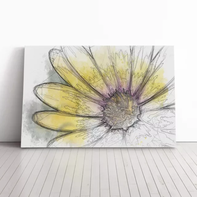 Yellow Gerbera Flower In Abstract Canvas Wall Art Print Framed Picture Decor