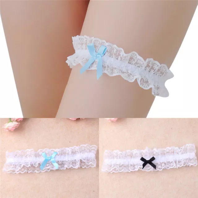 Double Color Lace Ribbon Bowknot Wedding Bridal Hen Gift Garters Adjustable S BH