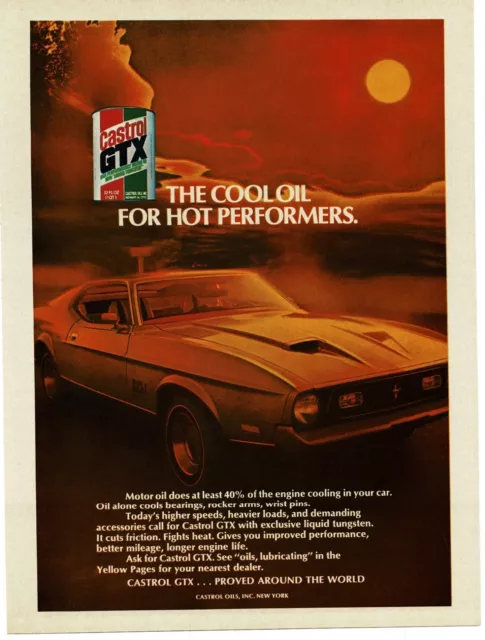 1971 CASTROL GTX Motor Oil Ford Mustang Mach 1 Vintage Print Ad