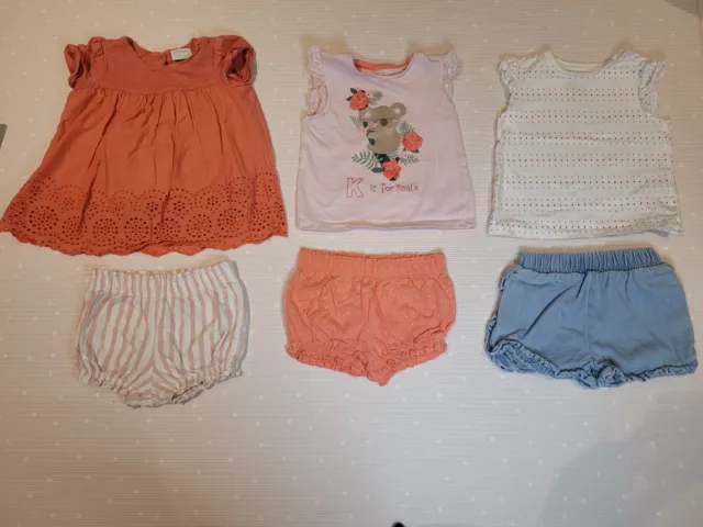 Fred & Flo  girls 6-9 months 6 piece shorts and t-shirt bundle girls F &F