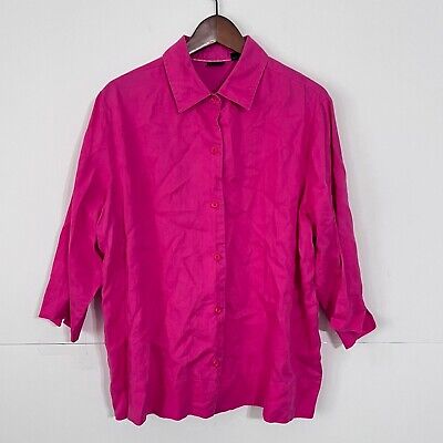 WestBound Womens Shirt Size 16W Pink 100% Linen 3/4 Sleeve Button Up