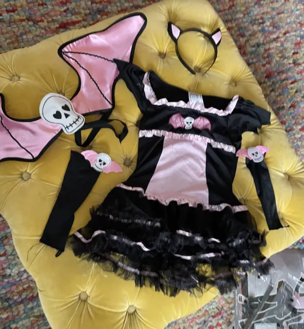 Halloween  Girls Vampire Bat Fancy Dress Costume Dress And Accessories Age 4-6