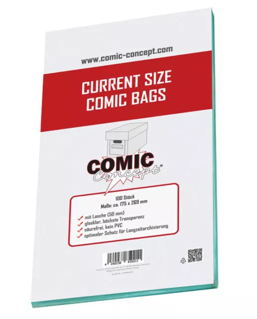 Comic Concept Current Size Bags (175 x 269 mm) mit Lasche/ 1 Packung = 100 Stück