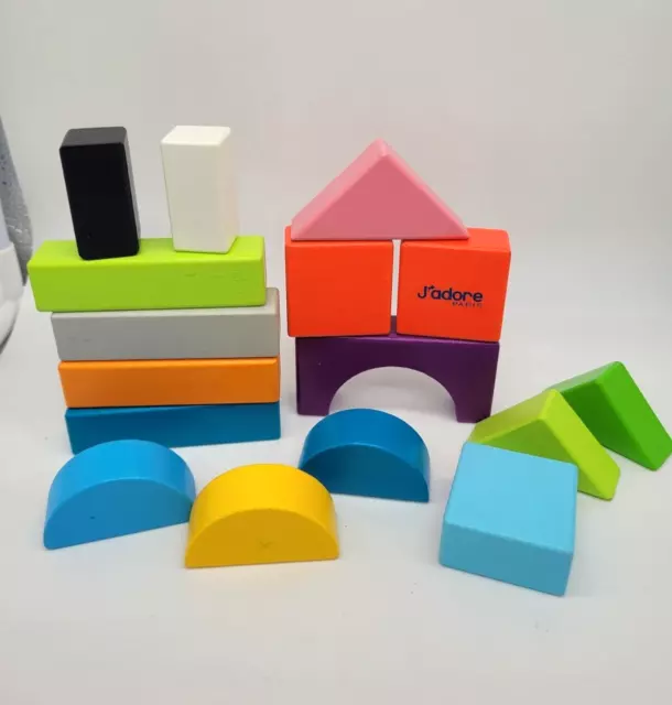 P Jadore Paris Natural Wood fun COLORED Wooden blocks baby nice condition