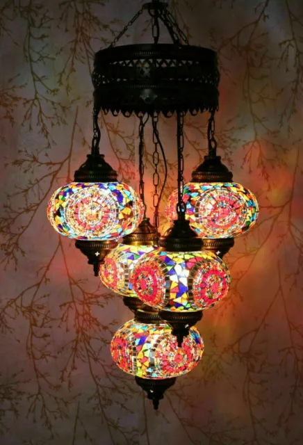 Lampada a mosaico multicolore fatta a mano turca marocchina lampadario - 5 Globe