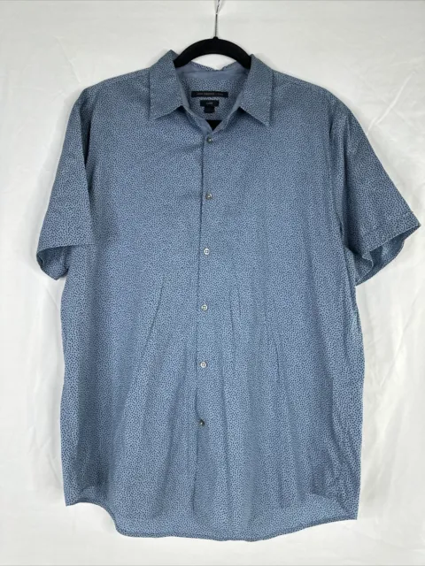 John Varvatos USA Luxe Button Up Shirt Mens Size L Blue Pattern Short Sleeve